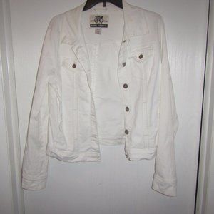 Vintage Route 66 White Denim Jeans Jacket, Size Large, Button Front